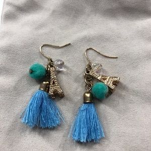 Blue/Gold Paris themed dangle earrings